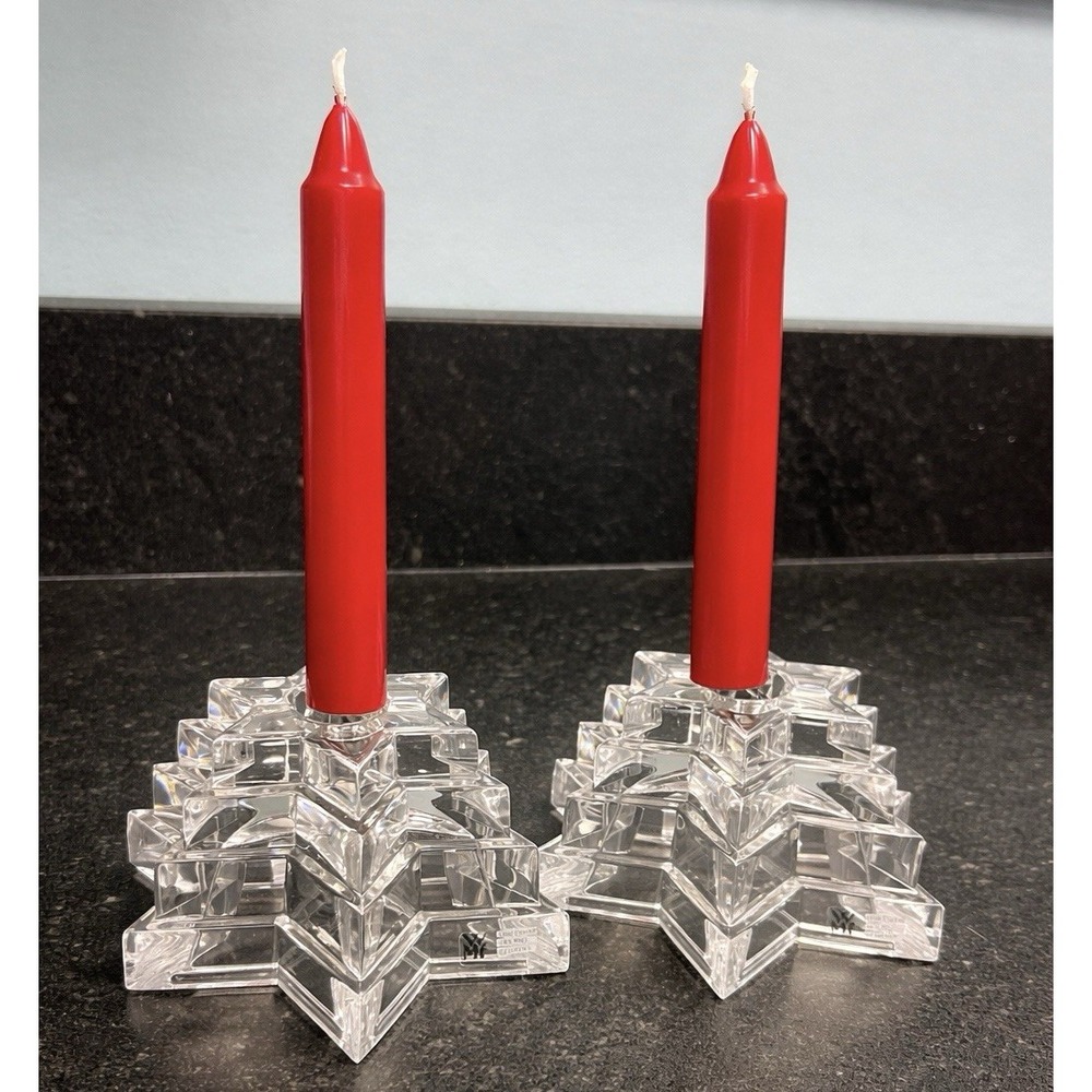Vintage WMF Germany Lead Crystal‎ Star Shaped Tapered Candle Holder MCM Deco (2)